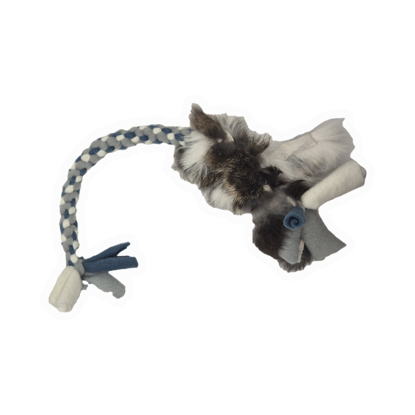 Vlečka s krznom, modra, siva, bela 40 cm, krzno 10 cm, obseg 6 cm