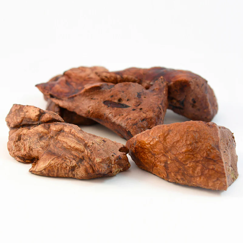 Beef jerky pieces on a white background.